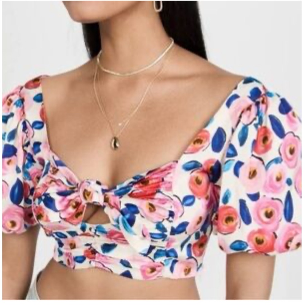 Brand New!! For Love And Lemons Gianna Multicolor Floral Cropped Blouse